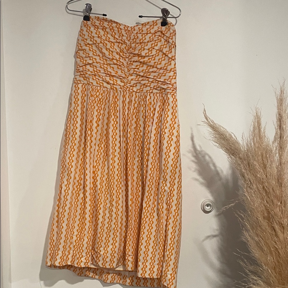 Chic Strapless Dress Orange Pattern Sz 6 B122